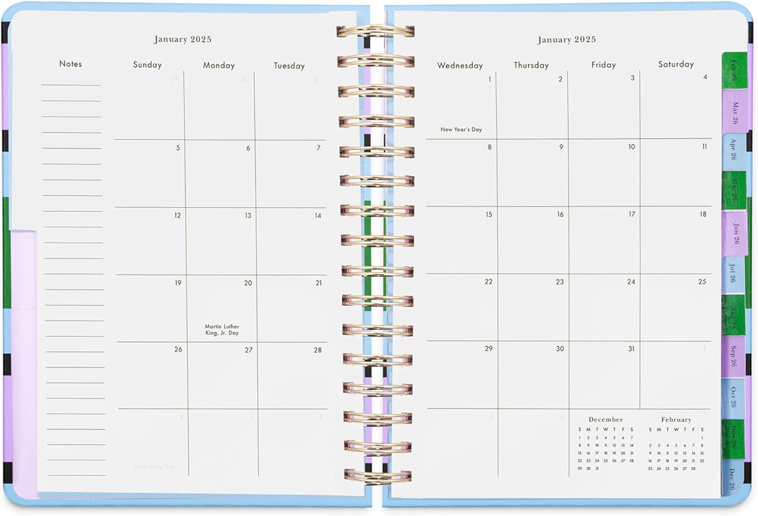 kate spade new york Daily Planner 2026 Large Agenda January-December 2026, Hardcover Weekly and Monthly Spiral Planner with Stickers (Downtown Stripe)