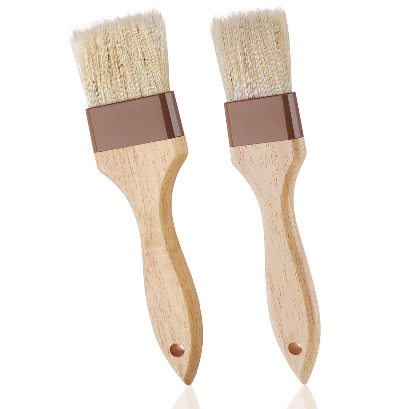 Backpinsel mit Naturborsten, Buchenholzgriff, Grill- und Grillpinsel zum Kochen, Butter, Öl, Marinade, Grillen und Backen, Küchenpinsel (3,8 cm und 5,1 cm), 2 Stück