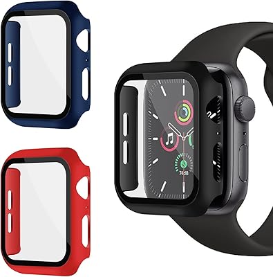 XFEN 3 Pack Cases with Screen Protector for Apple Watch Series 6 SE Series 5 Series 4 44mm, Matte Hard Protective Snap on Case (Black+Red+Navy Blue)