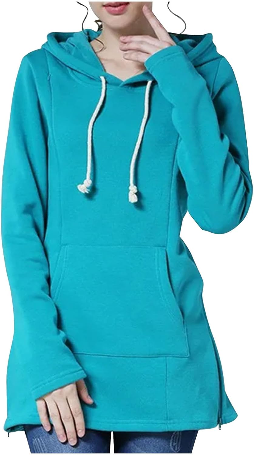 Women's Nursing Hoodie Sweatshirt Fleece Lined Long Sleeve Breastfeeding Maternity Tops Casual Pregnancy Tunics Tees