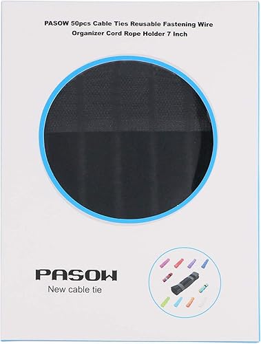 Miniatura 5 de Amarres reutilizables de sujeción para cables Pasow 50 piezas organizador para alambres sostén para cuerdas cordones para laptop PC TV 7 pulgadas