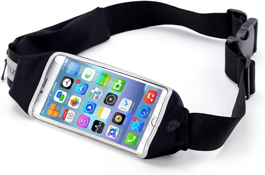 Running Belt,Beyle Waist Pack Fanny Pack,Running Accessories Fit Iphone X 6 7 8 Plus Note 8 Runner Holder Hands Free Workout Running Gear Waist Bag with 2 Zipped Pocket for Sport Jogging Fitness,Black