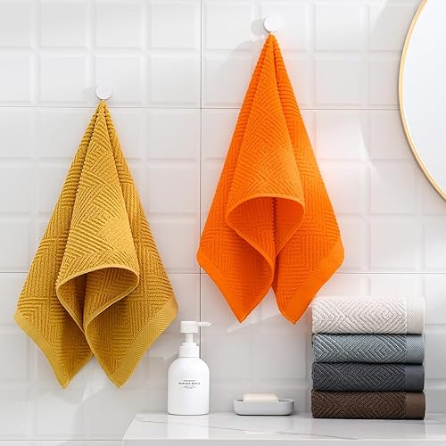 Miniatura 6 de sense gnosis Toallas de mano naranjas súper suaves, patrón de tejido de rizo a rayas, ultra absorbente, 100% algodón, toalla de mano para baño,