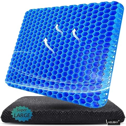 Super Large Gel Seat Cushion for Long Sitting - 19inch Office Chair Car Seat Wheelchair Cushion for Coccyx, Sciatica, Back, Tailbone Pain Relief - Cool, Soft & Breathable Pillow with Non-Slip Cover Cover