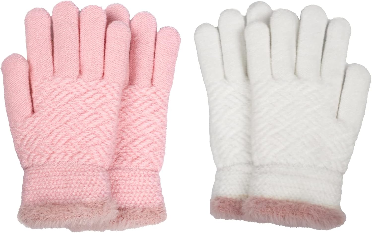 FENELY 2 Pairs Kid Winter Knit Gloves Stretchy Warm Gloves Gift for Boy Girl