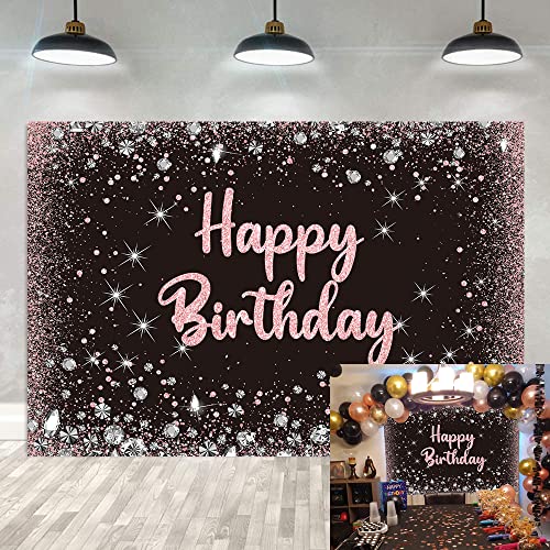 Fille Rose Joyeux Anniversaire Toile de Fond Rose à Pois et Diamant décoration Fond Fille fête Photo Fournitures Studio Photographie Accessoires (2,1 x 1,5 m) Cover