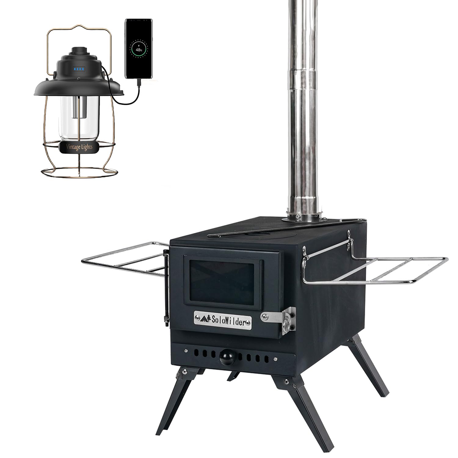 Amazon.com: SOLOWILDER Wood Burning Stove with Camping Lantern : Sports u0026  Outdoors