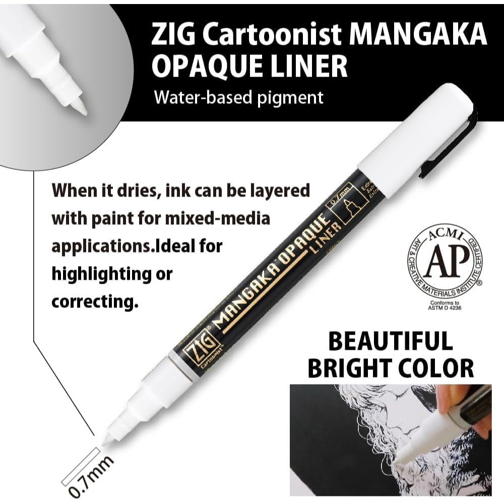 Kuretake ZIG INKTOBER SPECIAL - Juego de 3 bolígrafos ZIG, color blanco, IKTB-24/3V