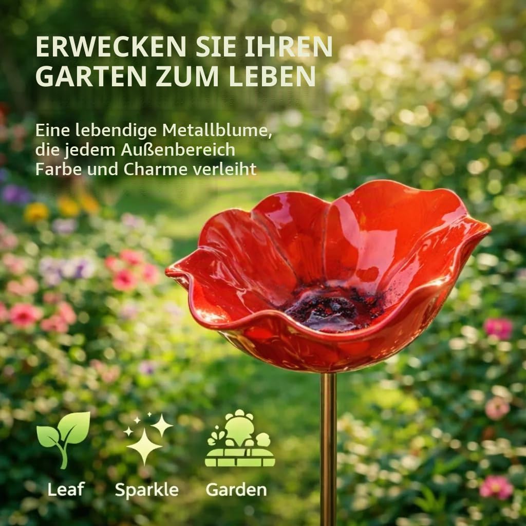 Blumen Gartenstecker Metall,Bienen Vogeltränke für Garten Flower Garden Stake Bird Bath Insektentränke Bienentränke Blumenschale Vogelfutterstation Wasser Futterspender Gartendeko für Draußen (10)