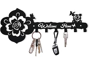 Key Hooks Holder for Wall Decorative - Small Black Entryway Welcome Home...