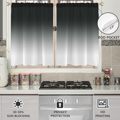 Miniatura 10 de AAtter Cortina de ventana color negro y gris, blanco, plateado, degradado grisáceo oscuro, arte estético simple, artístico de moda, sala de estar,