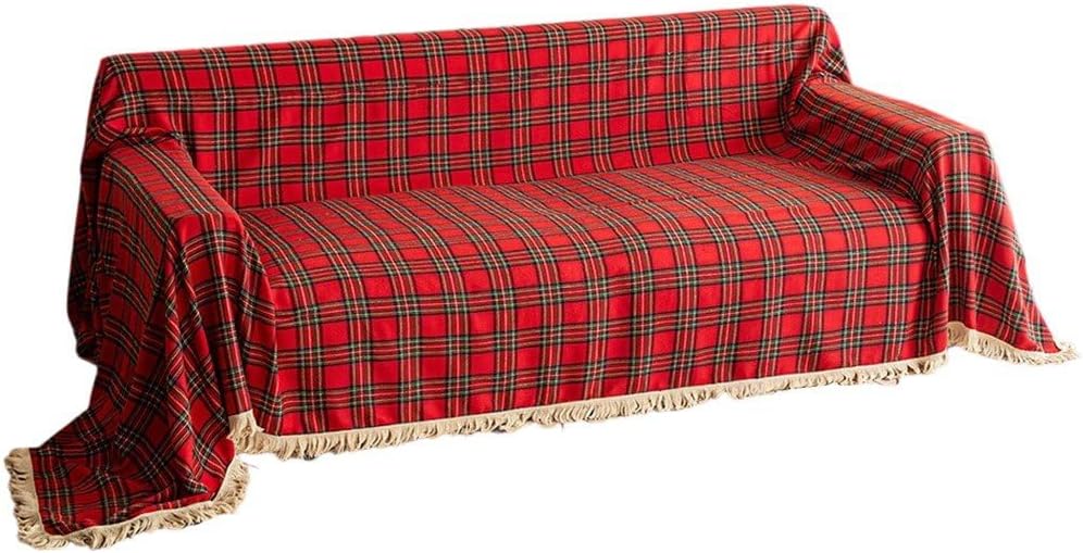 Christmas Plaid Couch Cover with Tassel, Washable Sofa Covers Couch Furniture Protector Seat Slipcover for Living Room