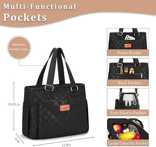 Miniatura 2 de Bolsa de almuerzo grande aislada para mujer, negro, 12L, compuesto y aluminio