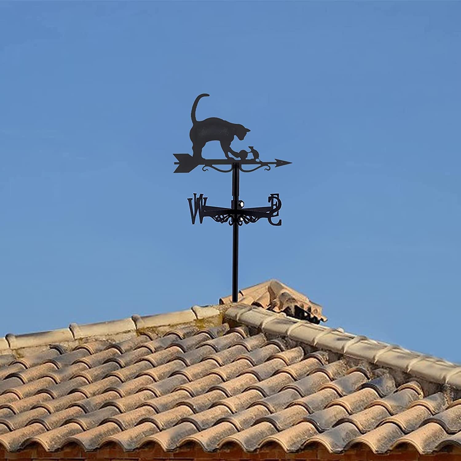 Windfahne, Wetterfahne, Katze, Dekoration, Wetterfahne, Windrichtungsanzeiger-Set, für den Außenbereich, Garten, Rasen, Metallhalterung, Wetterfahne für den Außenbereich, Garten, I