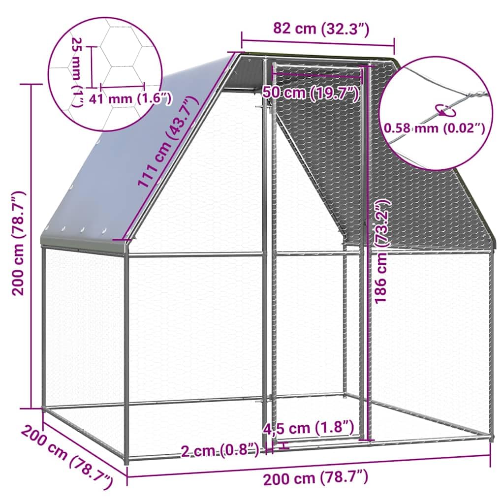 Vidaxl -kippenhok -zilver -300 X 105 X 120 Cm -staal