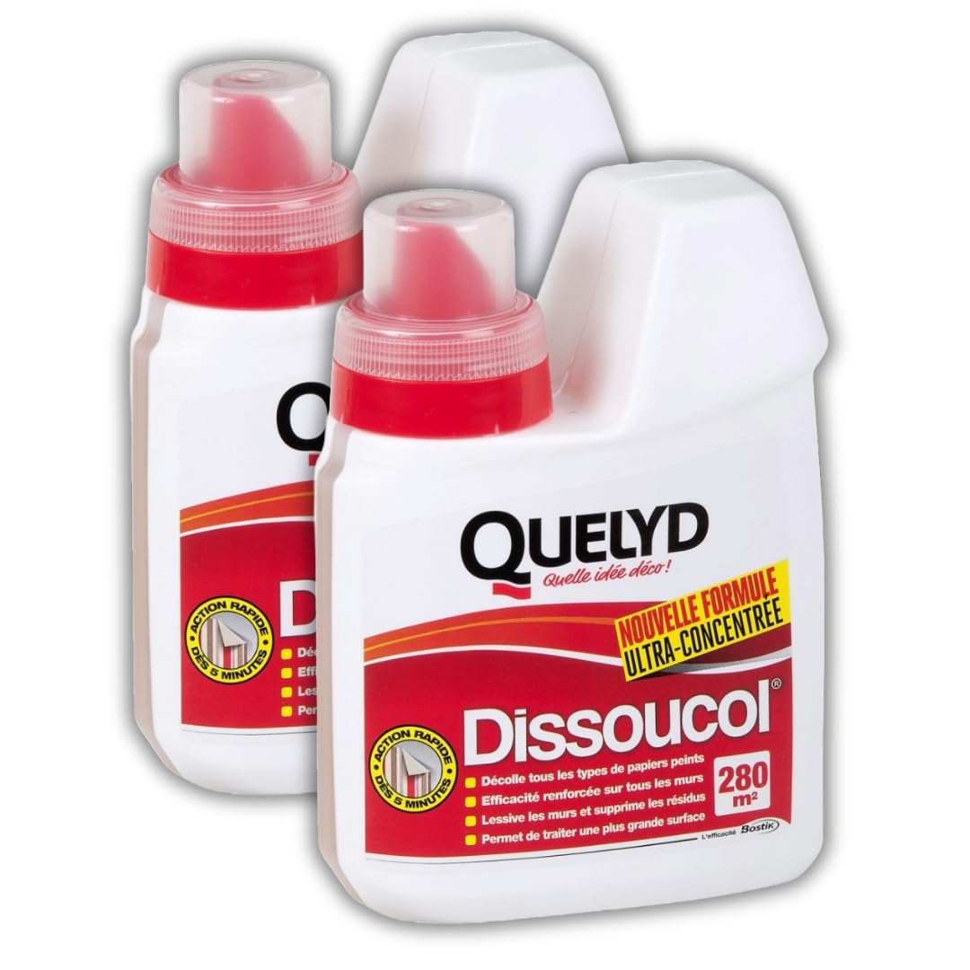 Lot de 2 DISSOUCOL QUELYD 500ml – Décolleur pour papiers peints vinyles, revêtements muraux et badigeons