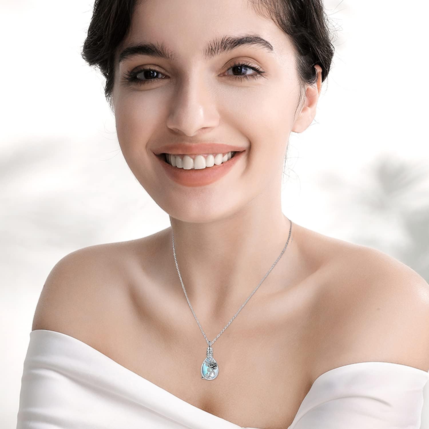 JUSTKIDSTOY Moonstone Urn Necklace for Ashes Sterling Silver Daisy/Rose/Tree Teardrop Pendant Necklace Cremation Jewelry Keepsake Memorial Gifts for Mother Grandma w/Funnel Filler - Image 4