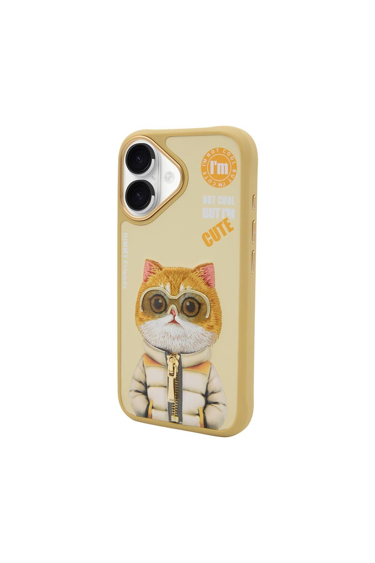 Nimmy COOL&Cute 2.0 Cat - Custodia per iPhone 16, colore: cachi