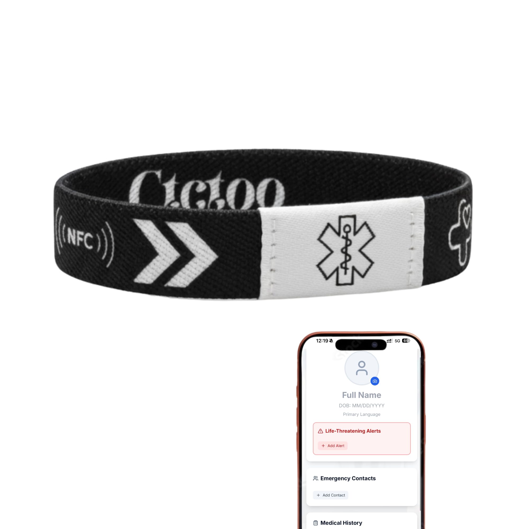 Ctctoo NFC Medical Bracelet for Men & Women, Custom Med Alert Wristband for Emergency Contacts & Health Info, Personalized Medical Alert ID Protection