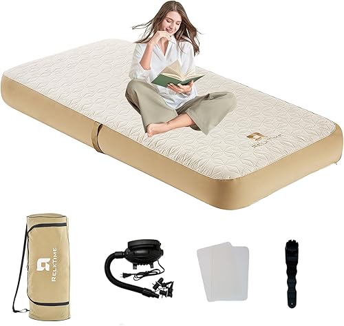 Colchón de aire individual para campamento, colchón inflable duradero, bomba eléctrica, funda de colchón, cama inflable plegable portátil para