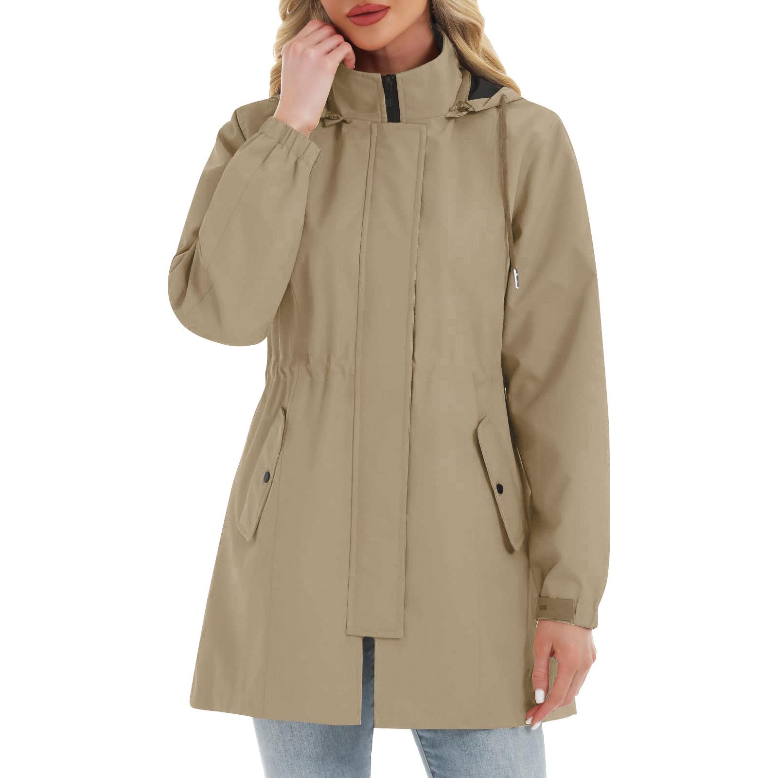 UHouse Regenjacke Damen Wasserdicht Atmungsaktiv Windjacke mit Kapuze Outdoor Windbreaker 3 In 1 Jacke Stehkragen Wanderjacke Leichte Fahrradjacke Freizeit Übergangsjacke Regenmantel