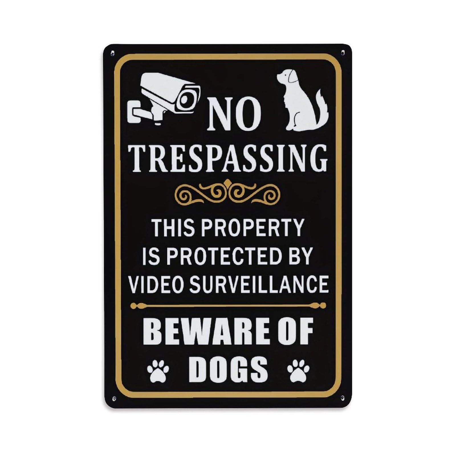 No Trespassing Video Surveillance Dogs Vintage Tin Sign Retro Metal Wall Decor Metal Poster, Home Bar Garage Farmhouse Cafe Wall Art Decoration 8x12Inches