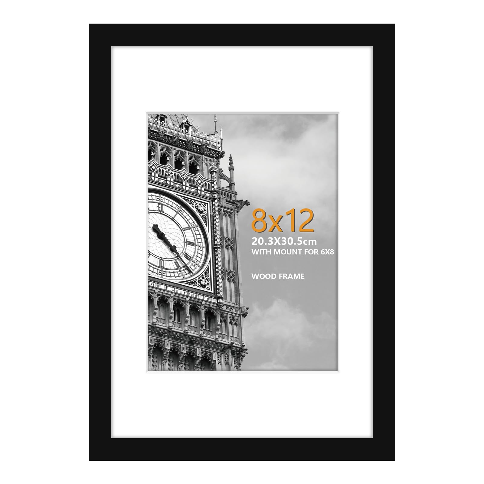 8 x 12 Inch Picture Frame, Black Wooden Photo Frame with Plexiglass Front