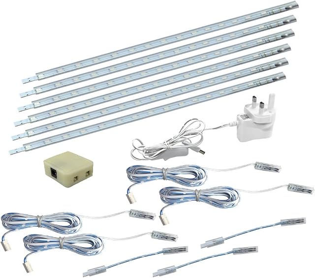 6 x 30cm Plug in LED Blue Under Kitchen Cupboard Cabinet Strip Lights