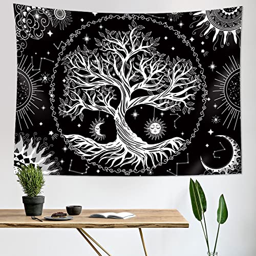 Lakea Tree Of Life Tapestry Black And White Tapestries Hippie Sun And Moon Galaxy Stars Boho Tapestry Goth Mystic Tapestry Wall Hanging For Bedroom Aesthetic (59"X79") #TOP1
