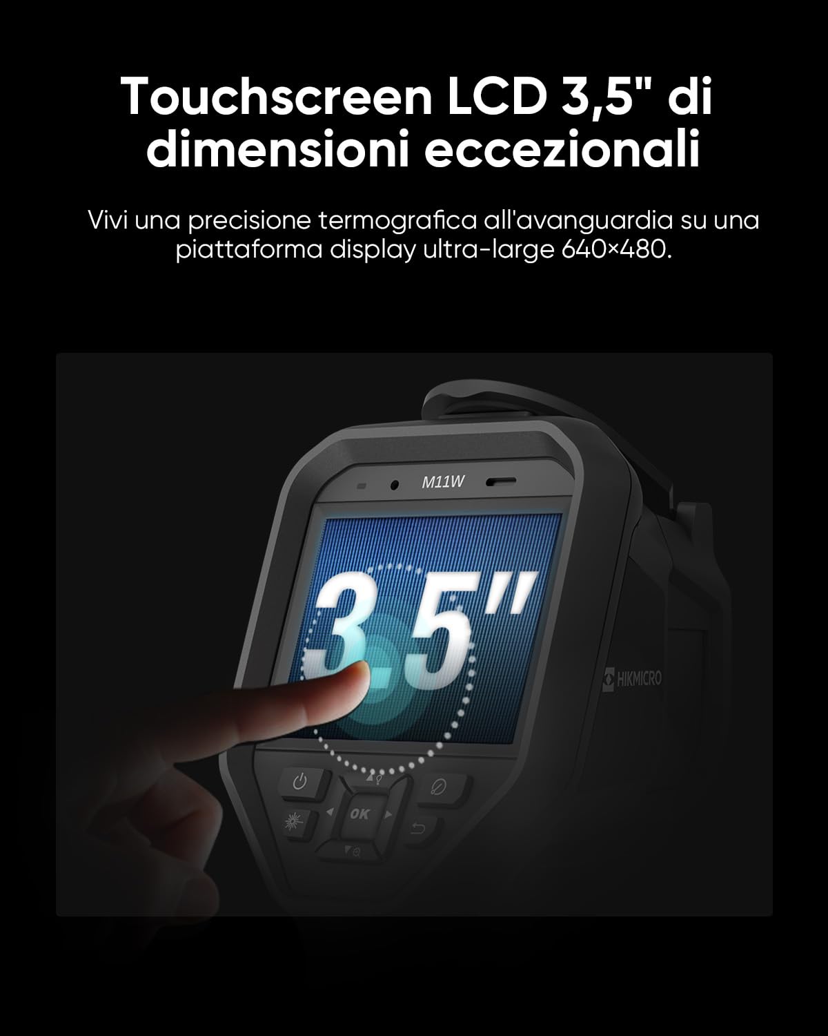 HIKMICRO M11W Termocamera, SuperIR 384×288 (192×144 nativo), 25 Hz, 8 MP Visivo, Touchscreen 3,5", Puntatore Laser, Wi-Fi, 2 Batterie 12H