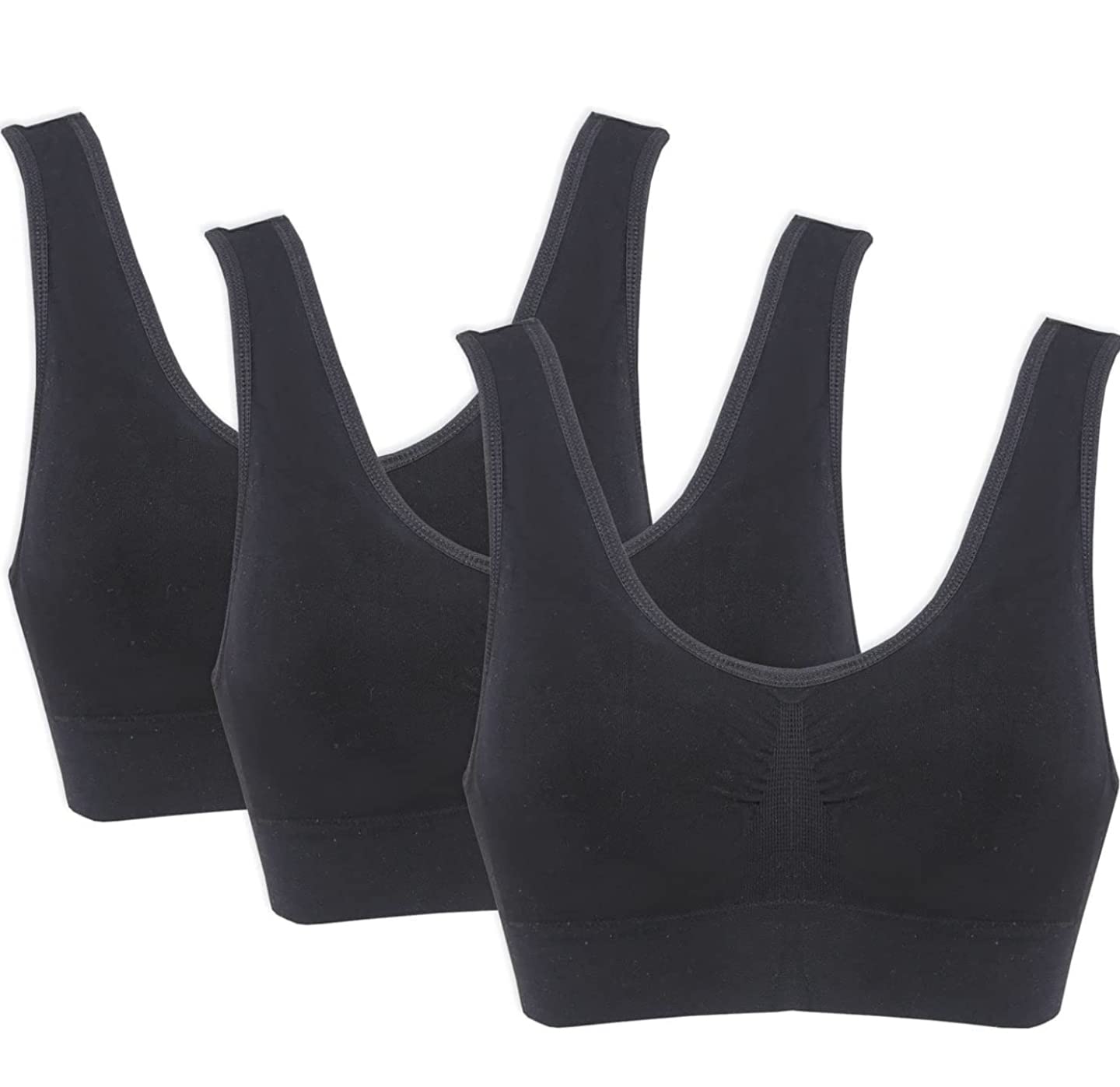 3-Pack Seamless Sports Bra Wirefree Yoga Bra with Removable Pads for Women S-5XL