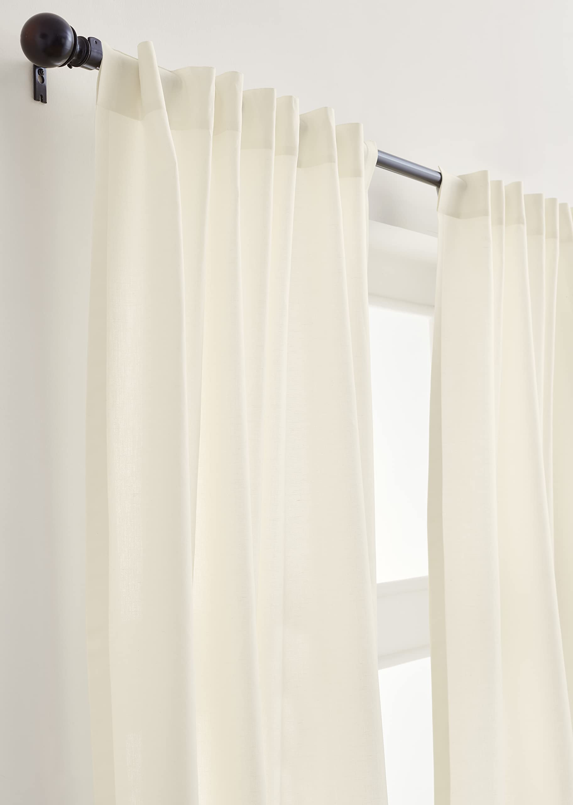 Solino Home Cotton Linen Curtain 144 Inches Long â€“ Ivory Curtain 52 x 144 Inch with Rod Pocket and Hidden Tab â€“ 2 in 1 Hanging Style Curtain for Bedroom, Living Room, Indoor, Outdoor