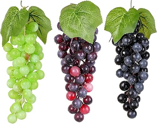 MAOMIA Paquete de uvas artificiales de 8.7 pulgadas, racimo de uvas artificiales de goma, racimos de uvas decorativas falsas para recuerdos de boda