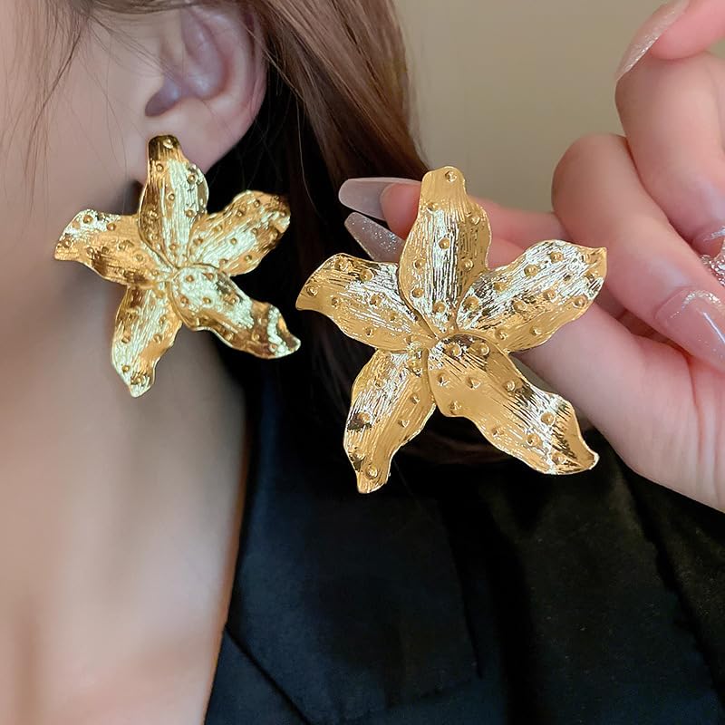 Gold Flower Earring Gold Statement Earrings for Women Bohemian Pendant Earrings Large Geometric Flower Fluttering Earrings Exaggerated Metal Fan-Shaped Jewelry Suitable for Women Teen Girls3