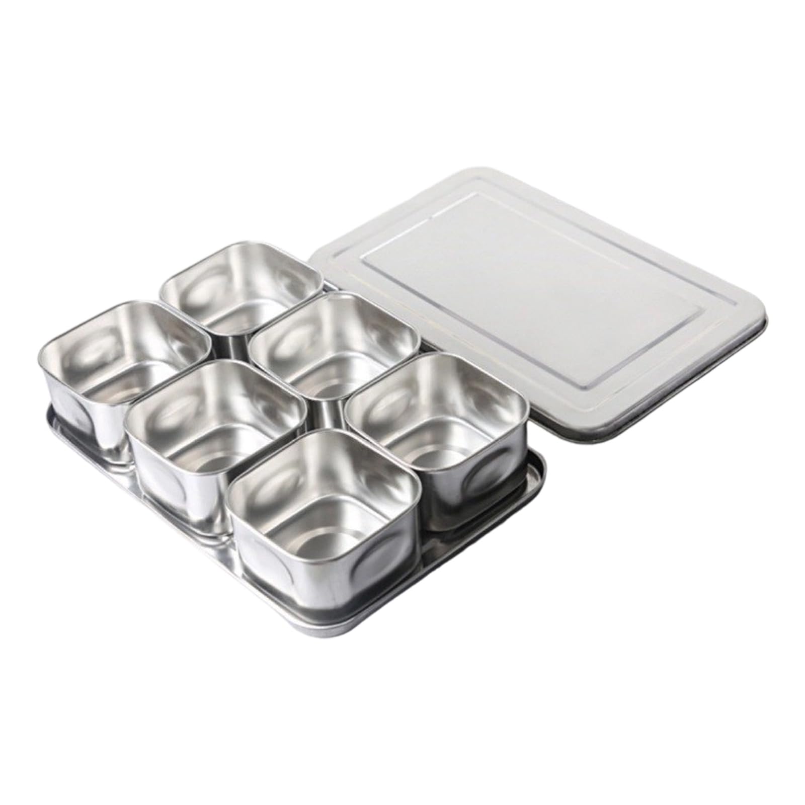 carotoe Multi Compartment Stainless Steel Spices Jars Kitchen Storage Box for Seasonings Sugar Pepper Sturdy Design 6/8 Grids Multi Compartment Seasoning Storage