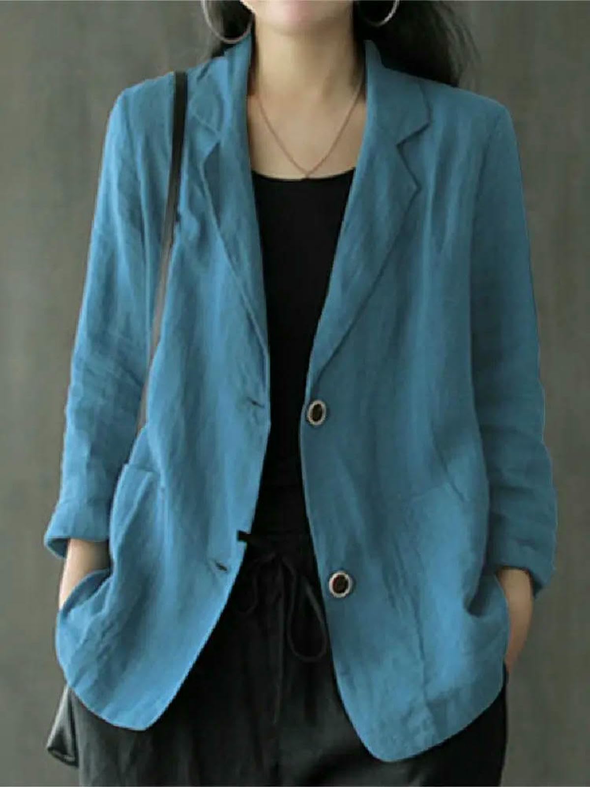 Strickjacke Damen Frauen Langen Hals Langarm Blazer Herbst Lässige Baumwolle Blazer Elegante Strickjacke Dünne Schichten Arbeit Anzüge-schwarz Blumen-m
