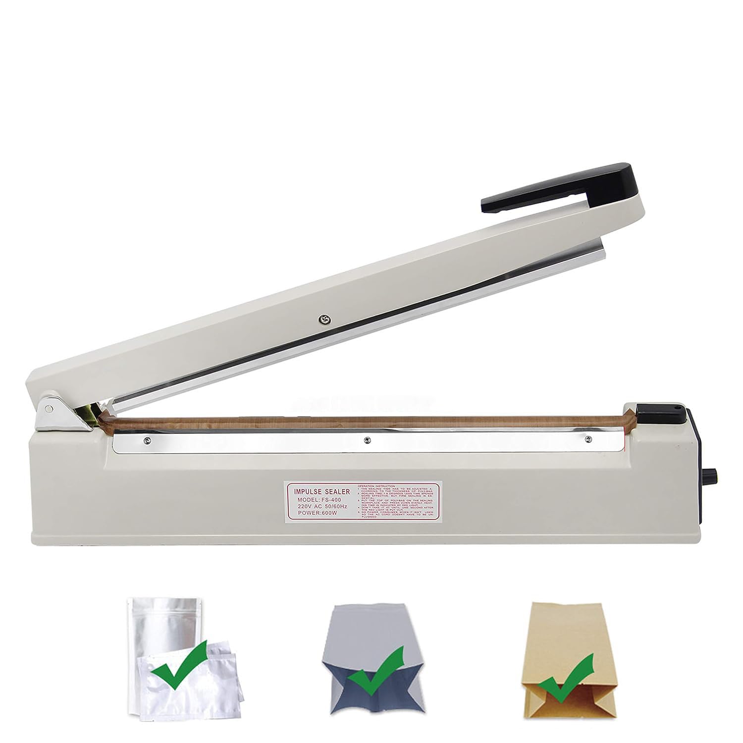 Hanchen Impulse Macchina per sigilli a caldo 100 ~ 500 mm Sigillatrice a mano per sacchetti di plastica Mylar pellicole di carta kraft Bag 220 V 400mm/ 15,7 Zoll