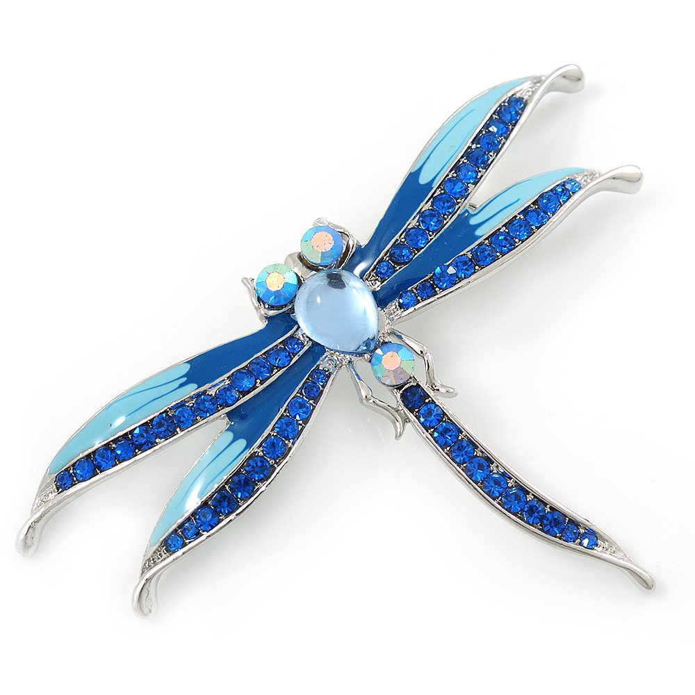 Spilla Libellula Con Diamanti Blu - Accessorio Elegante In Plastica, Misura Unica