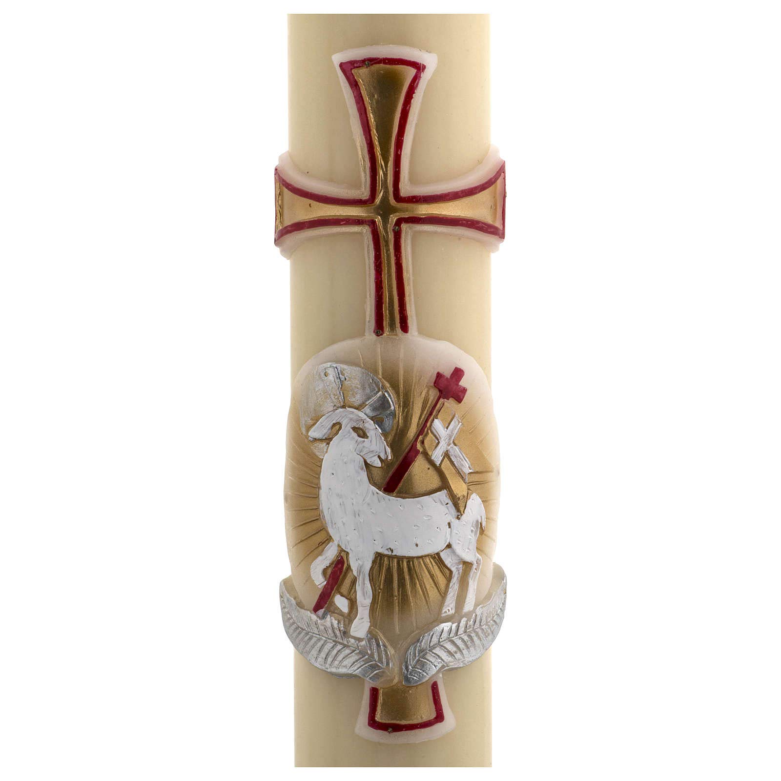 Holyart Bougies, cierges, chandelles: Cierge Pascal cire d'abeille agneau or et rouge croix 8x120 cm