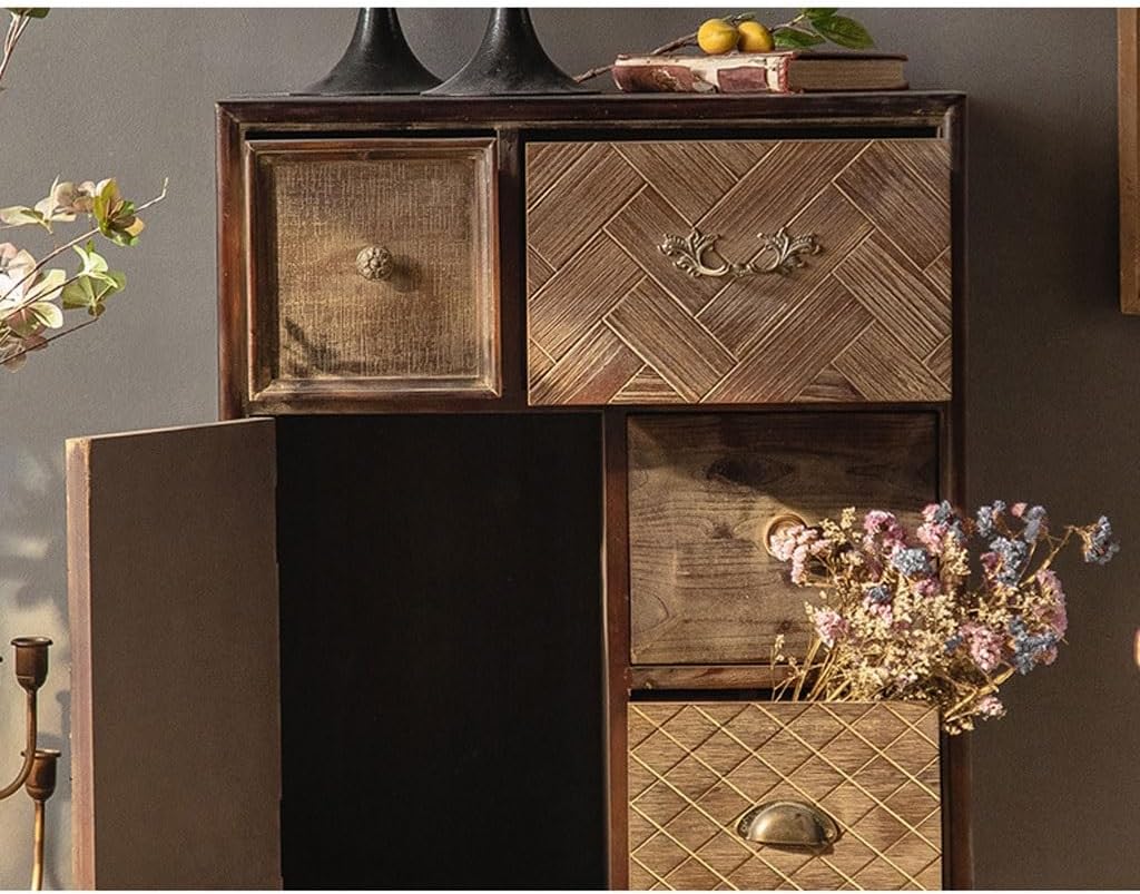 Bufetera Multi-Function Retro Solid Wood Sideboard Living Room Bedroom Drawer Cabinet Old Storage Entrance Cabinet Aparadores para Comedor, 60X36X100cm