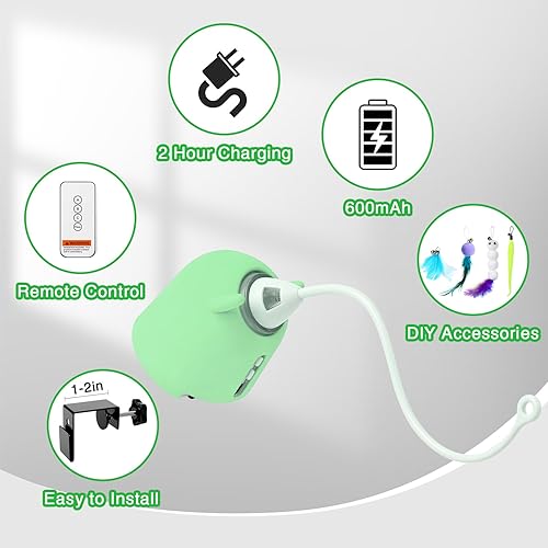 Miniatura 4 de Juguetes interactivos para gatos para interiores, juguete recargable, puerta colgante eléctrica con 4 plumas, juguetes para gatitos aburridos