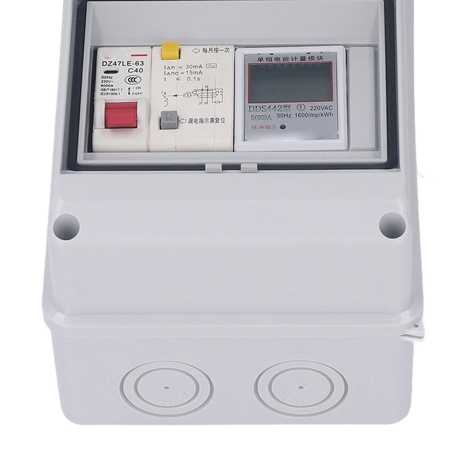 Buachois Caja de Distribución, 2 Vías, IP65, PC, 230VAC 40A, con Interruptor de Fuga y Medidor, para Garaje Taller