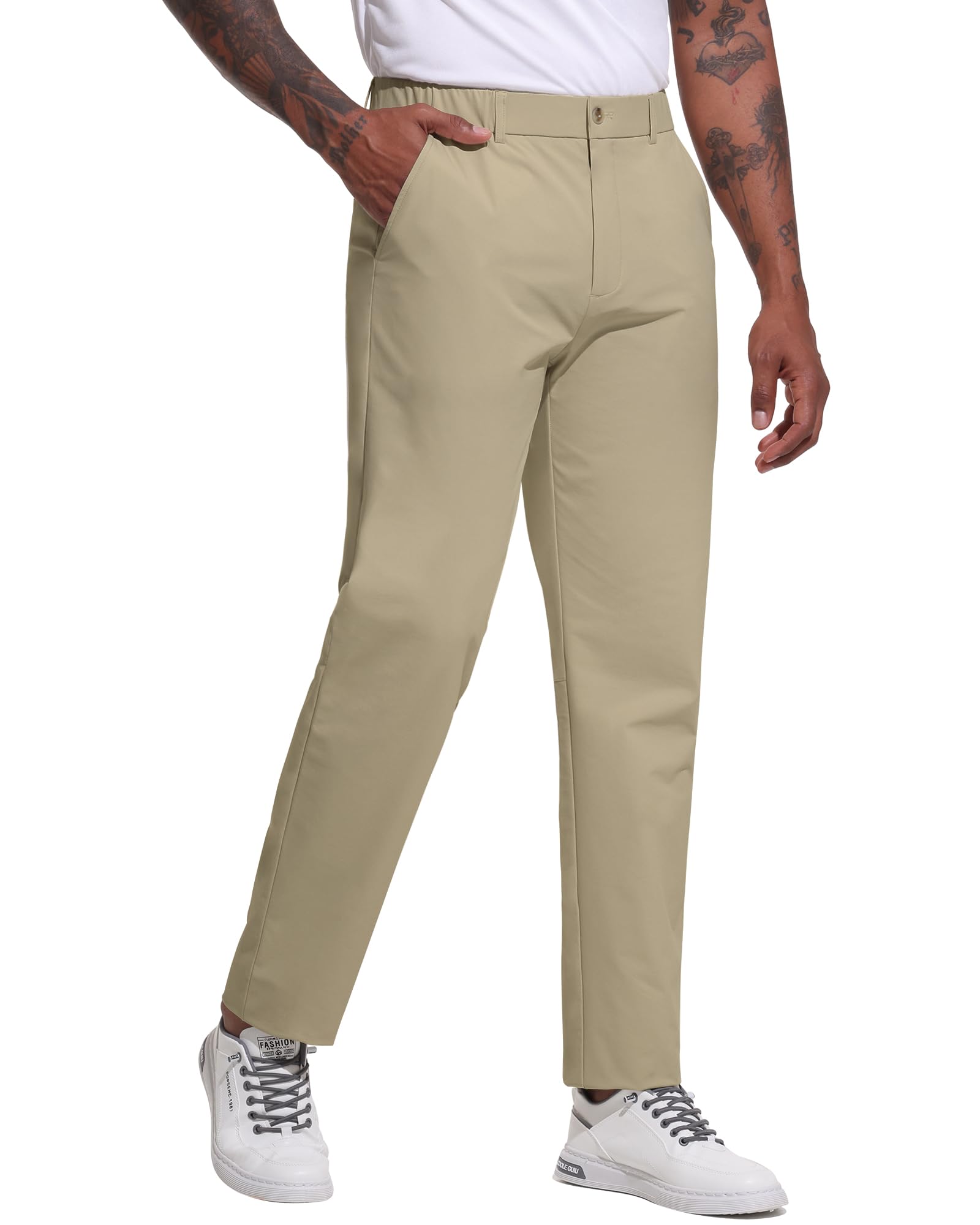 Mens Golf Pants Elastic Waist Stretch Comfy Work Dress Pants Quick Dry Lightweight Casual Slacks Trousers with Pockets