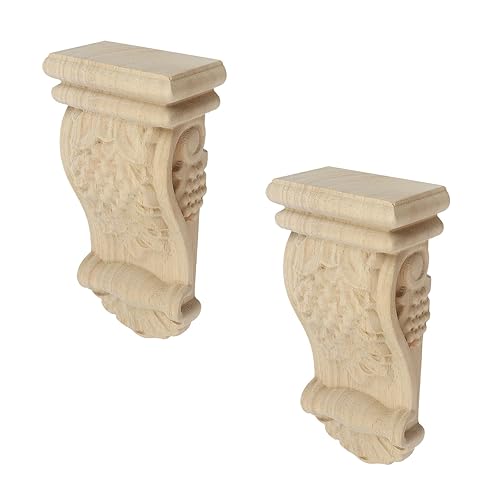 Miniatura 7 de Woogim 2 piezas de madera de goma tallada Corbel de 1.5 pulgadas de alto x 2.28 pulgadas de ancho x 4.37 pulgadas de alto estilo europeo para