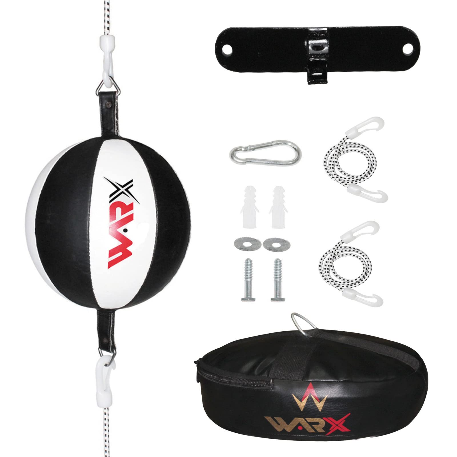 WARX Leather Double End Dodge Red Speed Ball MMA Boxing Floor to Ceiling Punching Bag Training (White/Black)