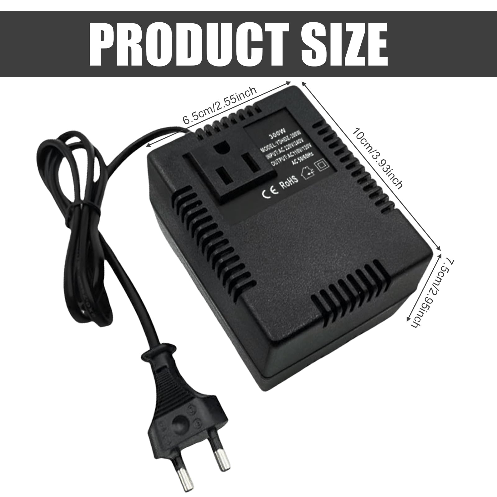 Convertisseur de Tension 220V vers 110V 300W, Transformateur de Puissance Abaisseur Adaptateur de Voyage pour Appareils Électroniques, Ordinateurs, Purificateurs d’Air, Caméras et Plus