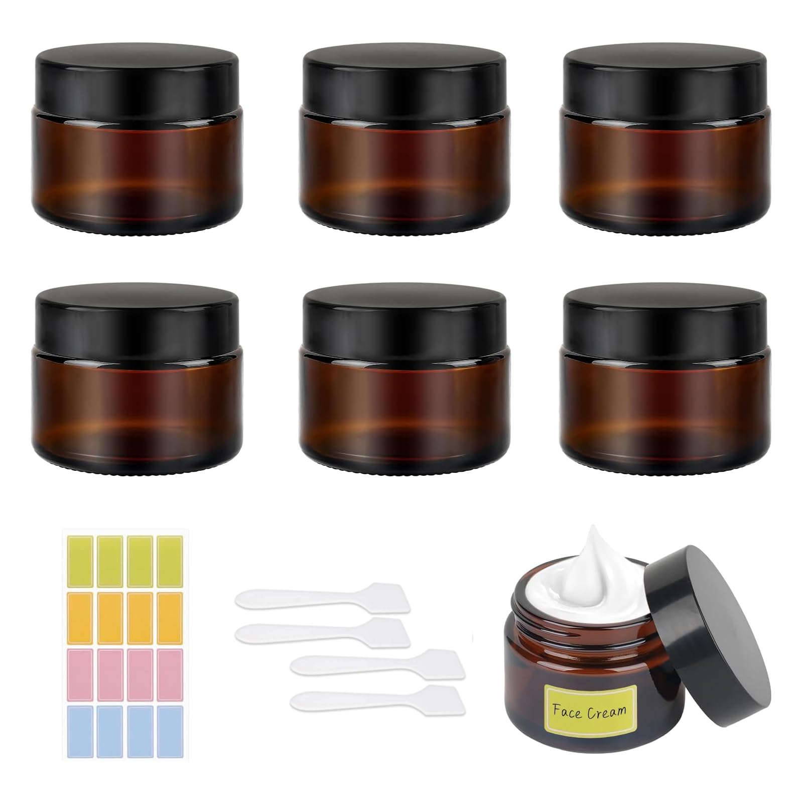 50ml Amber Glass Jars 8Pcs, Cosmetic Jars with Lids Lotion Container