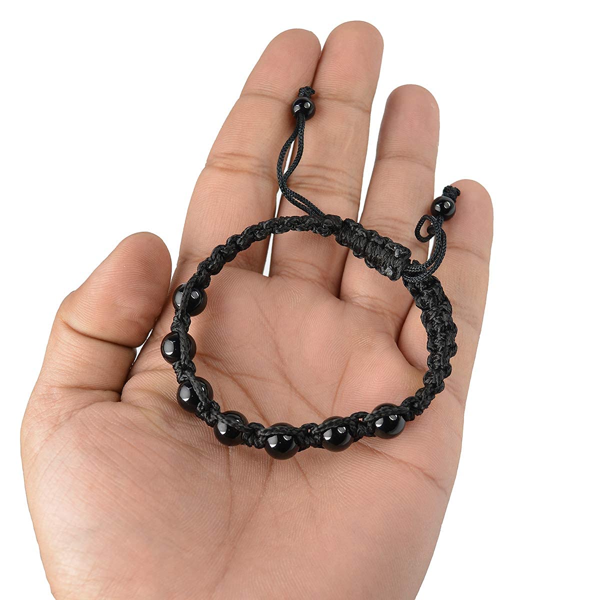 Selvia Black Thread Onyx Bracelet Crystal Stone Round Beads Adjustable Hand Wrist Band Negative Energy Removal Vedic Kala Dhaga with Stylish Lock for Women Men and Child Hand(black Onyx Bracelet) - Image 5 thumbnail
