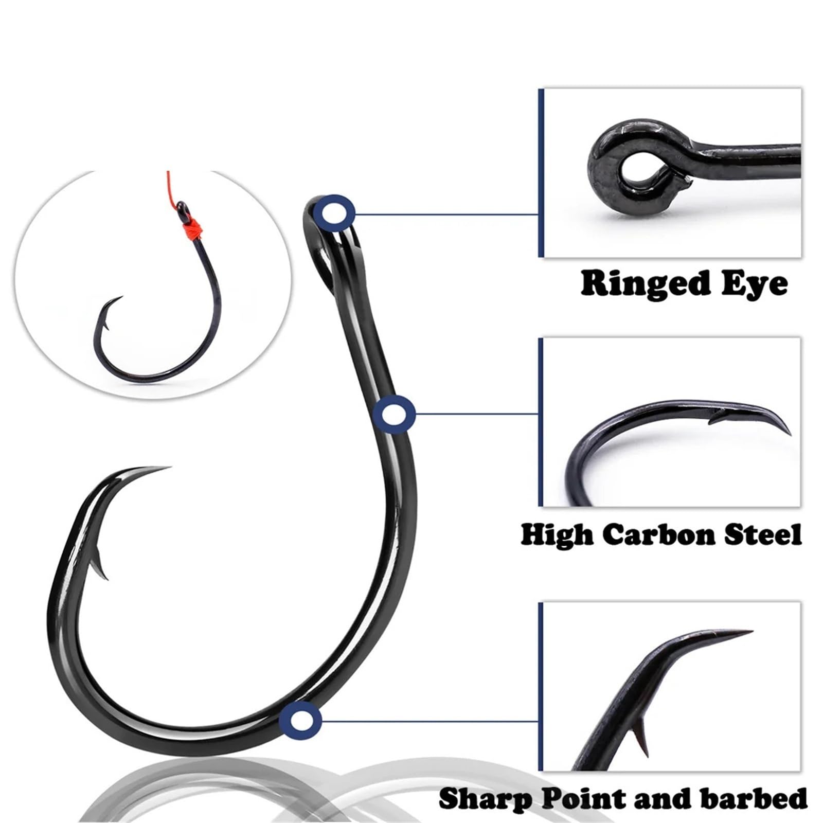 Ami da Pesca 25~100 Pezzi Ami circolari in Linea for Pesca in Acqua salata Pesce Gatto Ampio Divario Non Offset for spigola Salmone a Strisce