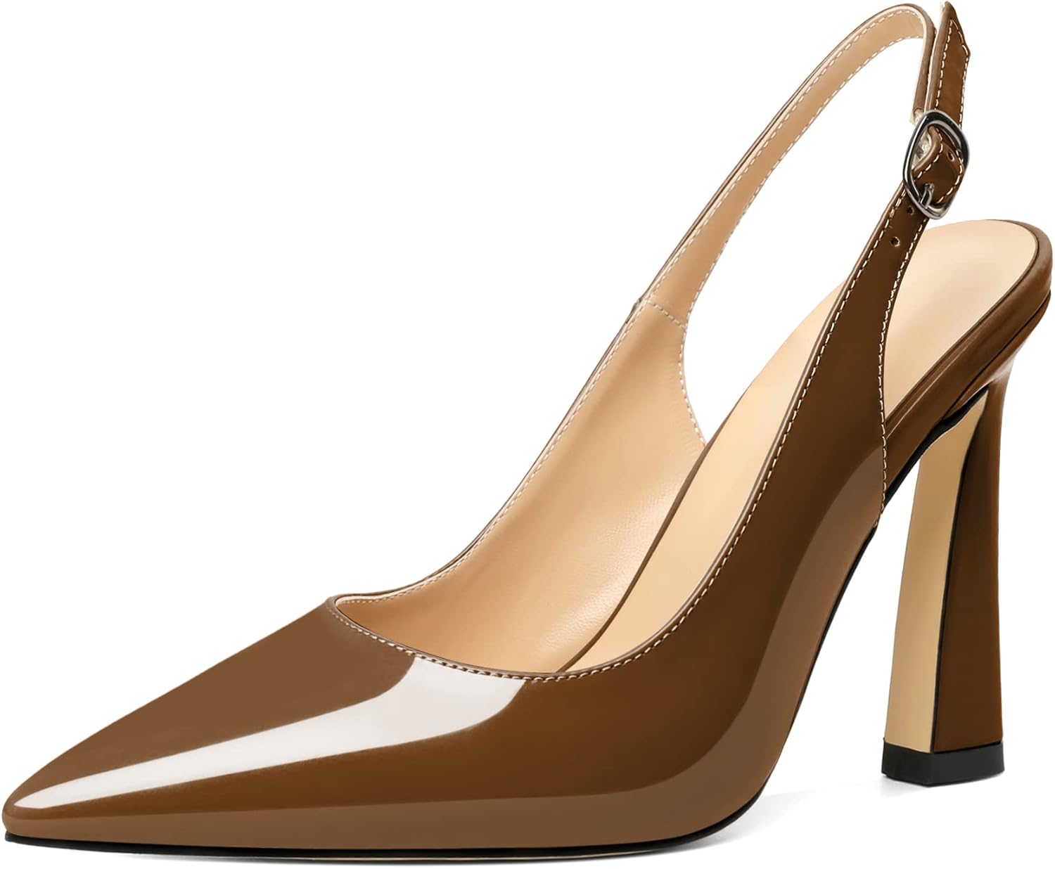 AUMOTED Women's Stilettos High Heels Slingback Pumps Close Pointed Toe Spool Heels Patent Solid Dating Party Dress Shoes 4 Inch